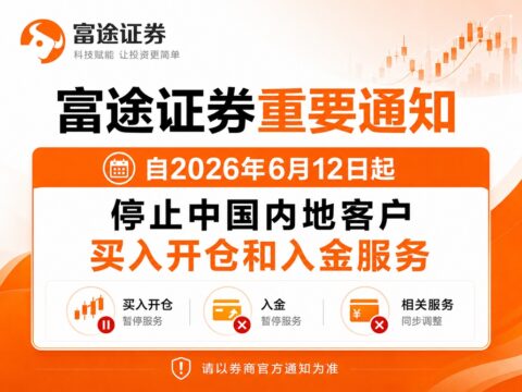 富途证券将从6月12日起停止中国存量账户买入交易和入金操作